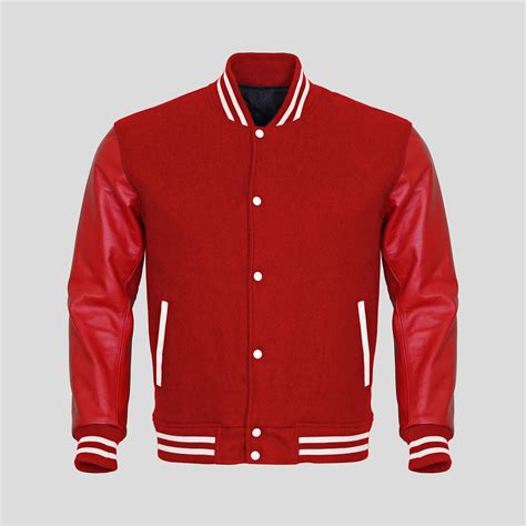 Red Leather Sleeves Red Wool Varsity Jacket