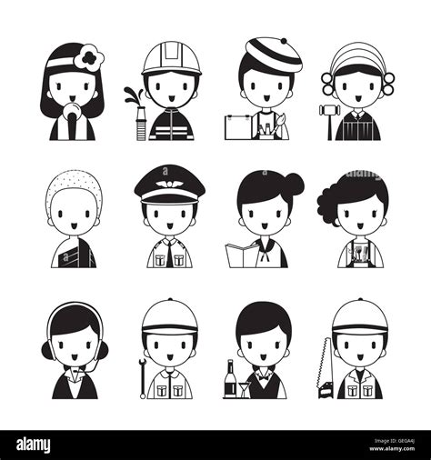 People Occupations Icons Set, Monochrome, Profession, Avatar, Worker, Job, Duty Stock Vector ...