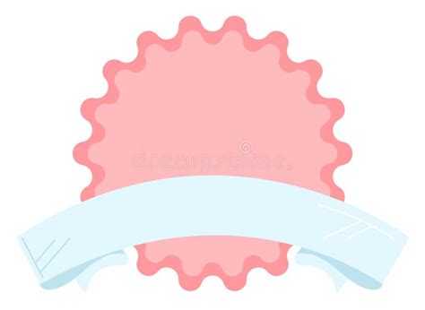 Pink Badge with Scalloped Edge and Blue Ribbon Banner. Feminine Label, Decorative Sticker Design ...
