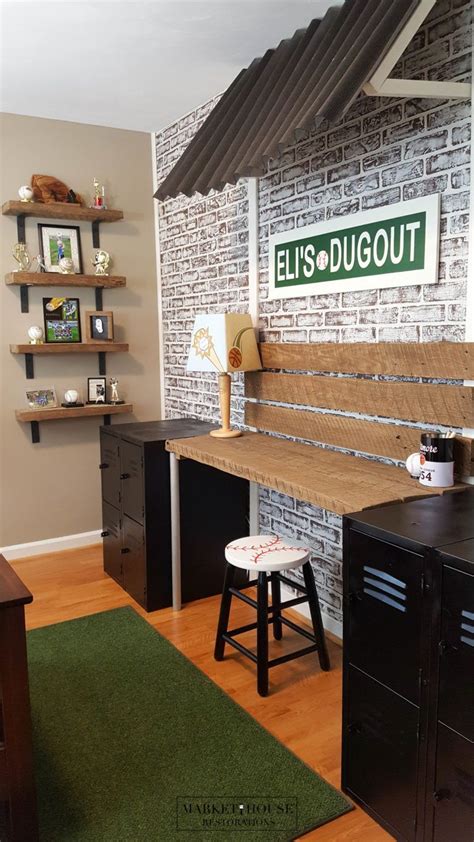 Obsessed with this baseball dugout turned kids desk! So clever! #Kidsroomorganization | Baseball ...