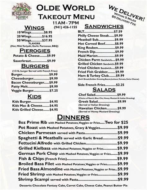 Menu at Austin's Olde World Restaurant, North Port