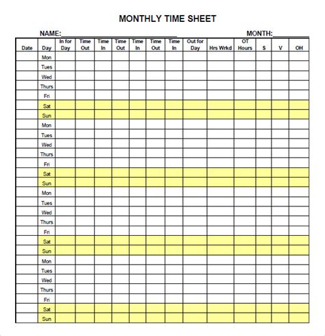 11+ Monthly Timesheet Templates - Free Sample, Example, Format