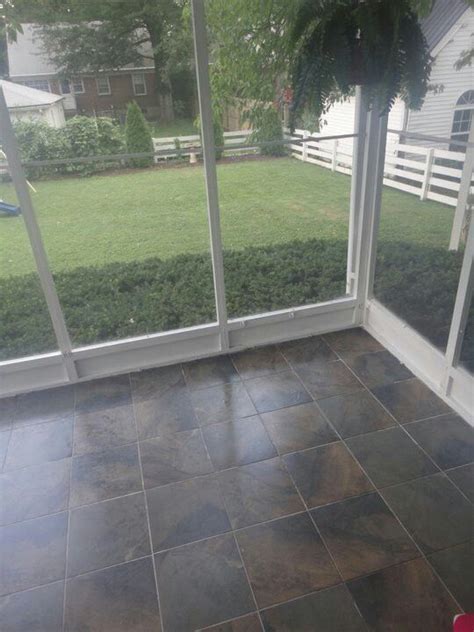 Slate tile over cement slab on patio to create sunroom.. Screened In ...