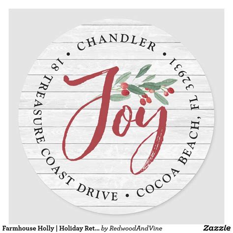 Farmhouse Holly | Holiday Return Address Classic Round Sticker | Custom ...