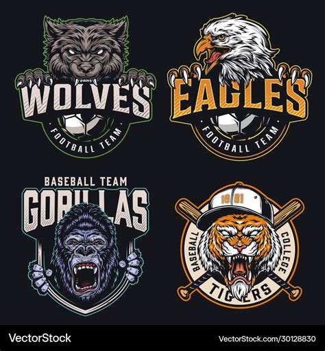 Colorful sports teams logos collection Royalty Free Vector