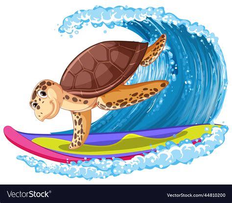 Cute turtle cartoon character surfing Royalty Free Vector