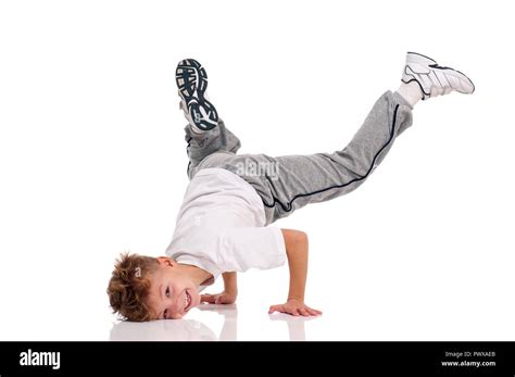 Happy little hip hop dancer - boy dancing isolated on white background ...