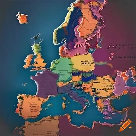 Map of europe in polish with names of capitals and countries on Craiyon