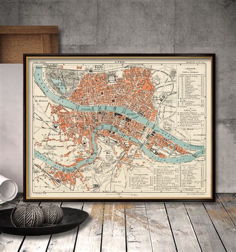 Old Map of Lyon Carte De Lyon Fine Archival Reproduction on Paper or ...