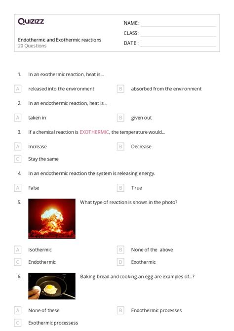 50+ endothermic and exothermic processes worksheets on Quizizz | Free & Printable