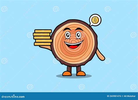 Cute Cartoon Wood Trunk Hold in Stacked Gold Coin Stock Illustration - Illustration of character ...