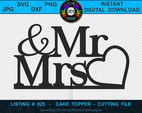 Cake Topper Mr & Mrs svg dxf jpg png files Wedding cut | Etsy