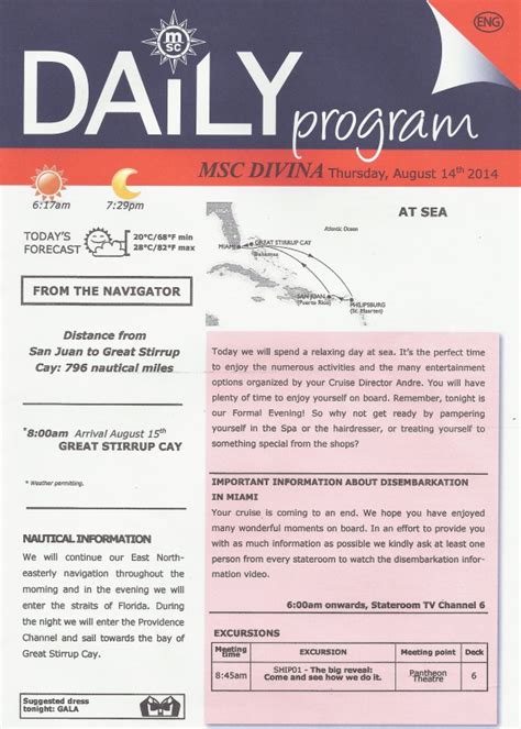 MSC Divina Daily Itinerary – cruise with gambee