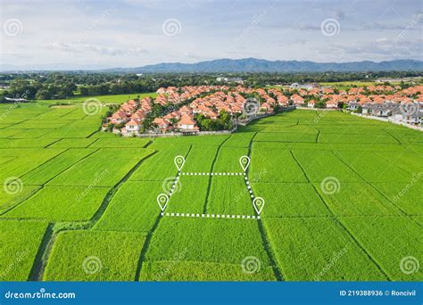 Land plot in aerial view stock photo. Image of house - 219388936