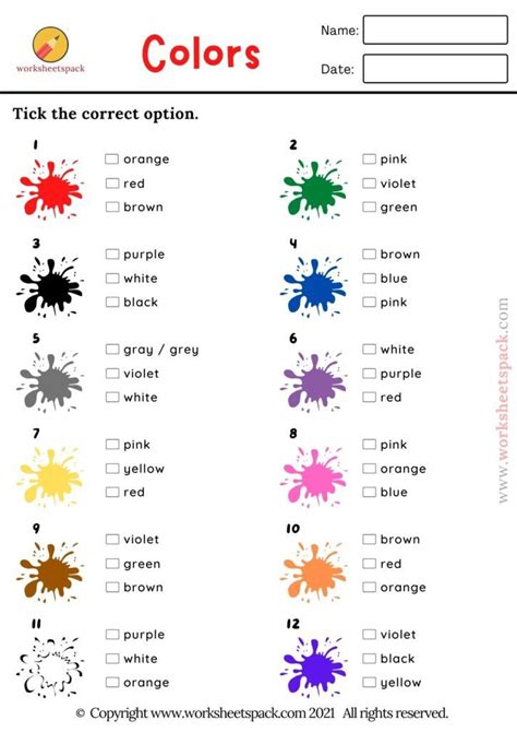 Guess The Color, FREE Colours Quiz For Kids - Printable and Online Worksheets Pack Basic English ...