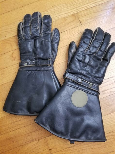 Vintage Motorcycle Gauntlet Gloves Black Leather Wool Lined Medium by Slazenger | eBay ...