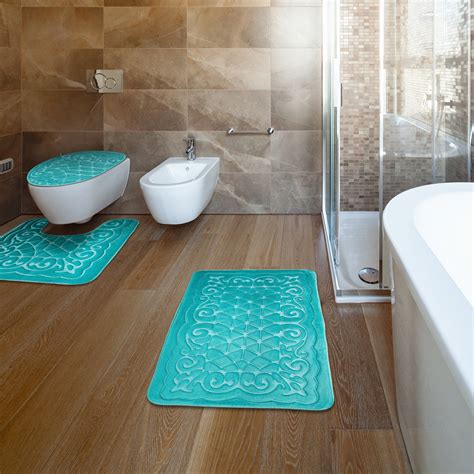 Bathroom Rug Mats Set 3 Piece - Memory Foam Extra Soft Shower Bath Rugs – Contour Mat and Lid ...