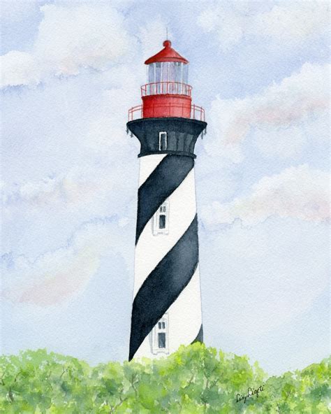 St. Augustine Lighthouse Watercolor Print Coastal Wall Art - Etsy