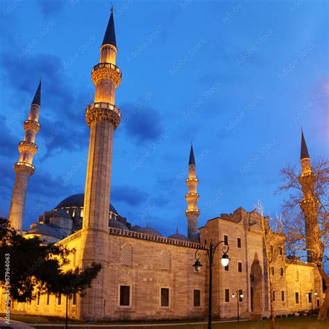 Suleymaniye Mosque night view, the largest in the city, Istanbul Stock ...