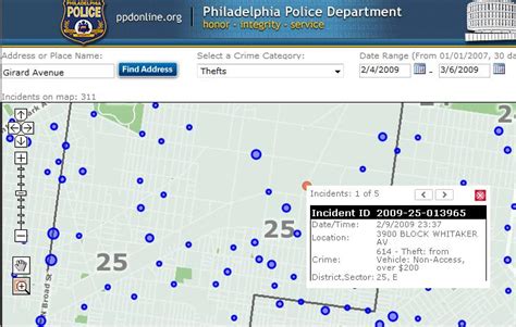 Philadelphia Police Department utilizes crime mapping, site is easy to use with up to date crime ...