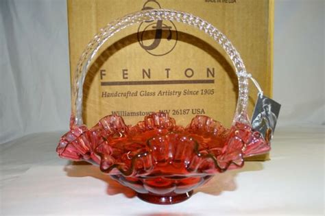 VTG Fenton Art Glass 9464 CC Cranberry Thumbprint BASKET 8.75" tall NWOB for sale online | eBay