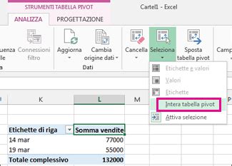 Eliminare una tabella pivot - Excel