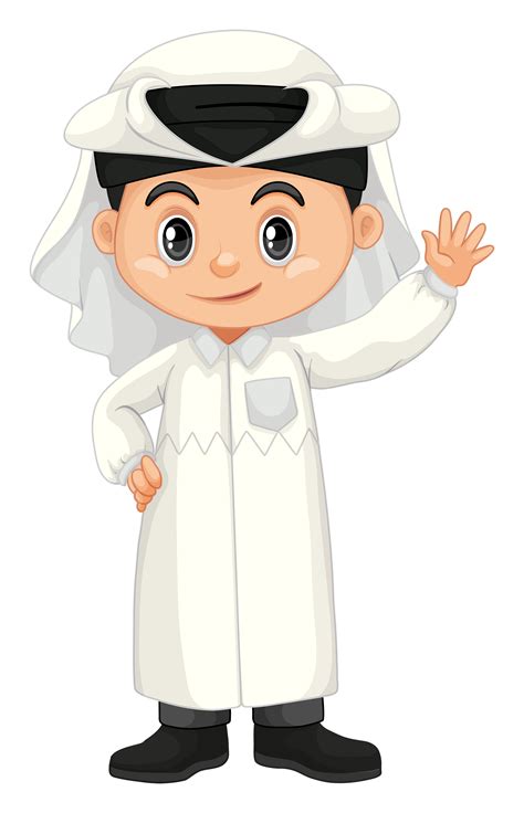 Boy in Qatar costume waving hand 605169 Vector Art at Vecteezy