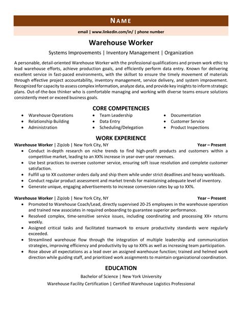 Warehouse Worker Resume Example & 3 Expert Tips | ZipJob