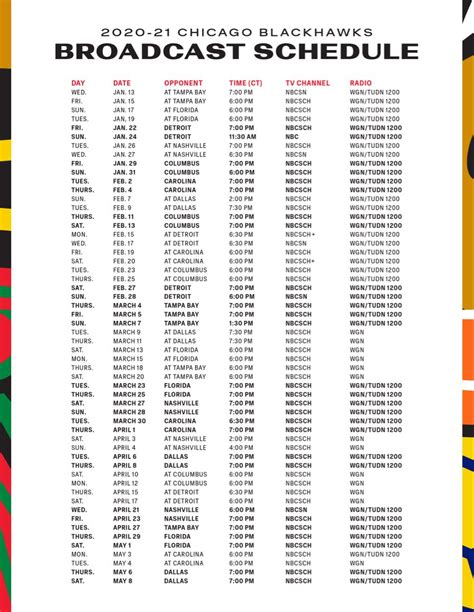 Blackhawks Printable Schedule