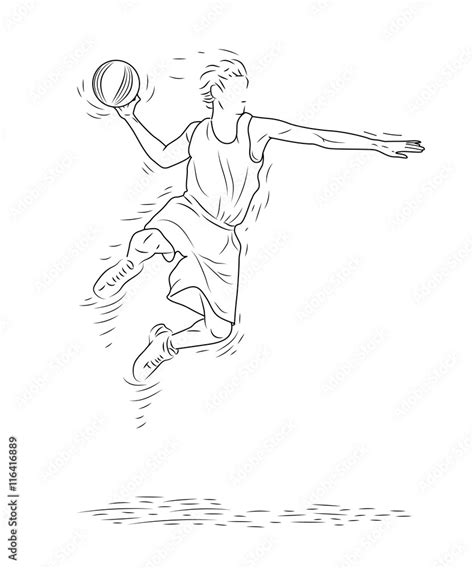 Basketball Player in Slam Dunk Action, Basketball Sport Motion, Hand ...