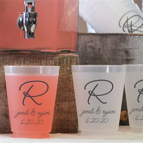 16 ounce reusable frosted plastic wedding favor cups personalized with design and up to 4 lines ...