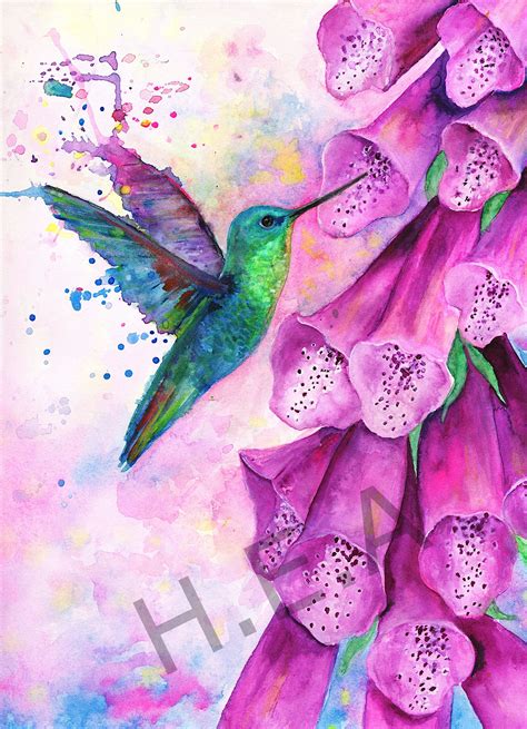 Hummingbird Watercolor Art Print for Home Decor, Colorful Hummingbird ...