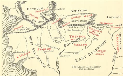 Realms of Noldor & Sindar. Beleriand Middle-earth Silmarillion. TOLKIEN ...