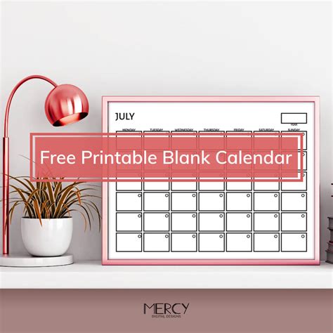 Free Printable Blank Calendar Black and White • Mercy Digital Designs