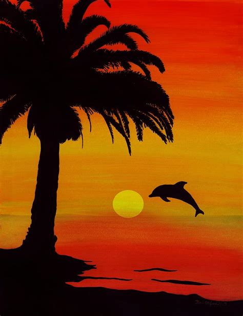 Dolphin Sunset Painting by Barbara St Jean