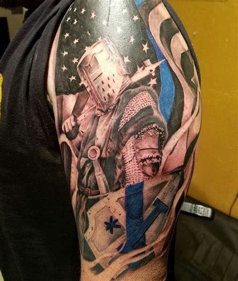 Police tattoo. 1 asterisk tattoo, thin blue line tattoo. American Flag tattoo. | Police tattoo ...