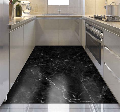 Black marble texture kitchen vinyl rug - TenStickers