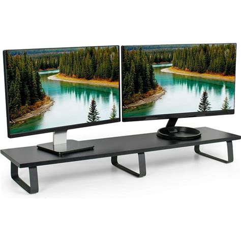 VIVO Black Wood 39" Wide Desktop Stand Ergonomic TV, Dual Monitor Riser ...