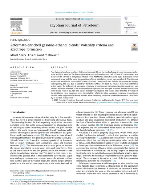 (PDF) Reformate-enriched gasoline-ethanol blends: Volatility criteria and azeotrope formation