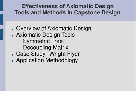 PPT - Overview of Axiomatic Design Axiomatic Design Tools Symmetric Tree Decoupling Matrix Case ...