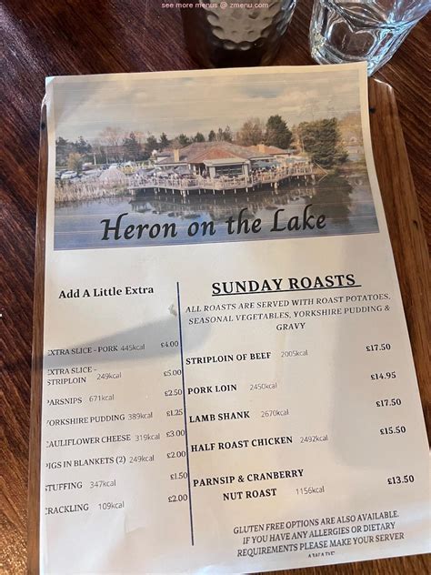 Menu at Heron on the Lake pub & bar, Fleet