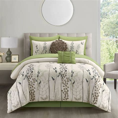 Lanco Olive 10 Piece Comforter Set Green/White, Bed Size California ...