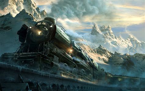 landscape, Train, Railway, Mountain, Snow, Frost, Machine, Clouds ...