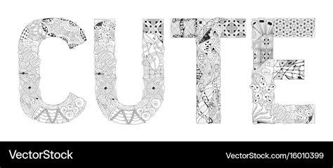 Word cute for coloring decorative Royalty Free Vector Image