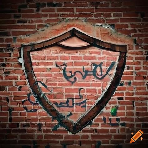 Graffiti of a school insignia on a brick wall on Craiyon