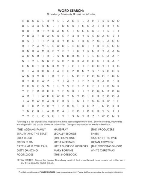 Broadway Musicals Based on Movies Word Search