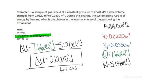 Using the First Law of Thermodynamics to Calculate Change in Internal Energy | Physics | Study.com