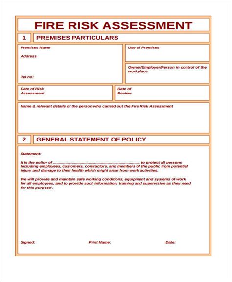 Fire Risk Assessment Form Template Free - FREE PRINTABLE TEMPLATES