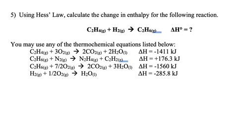 Solved Using Hess Law Calculate The Change In Enthalpy Chegg | Hot Sex Picture