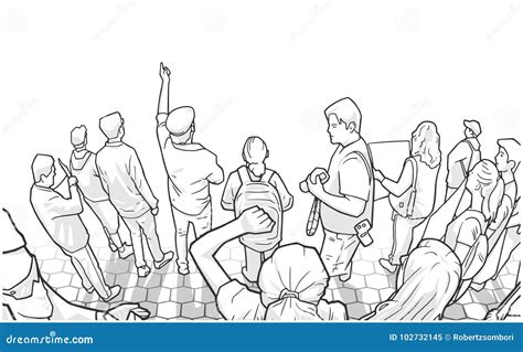 Illustration Of Group Of Demonstrators Protesting In Perspective Stock Vector - Illustration of ...